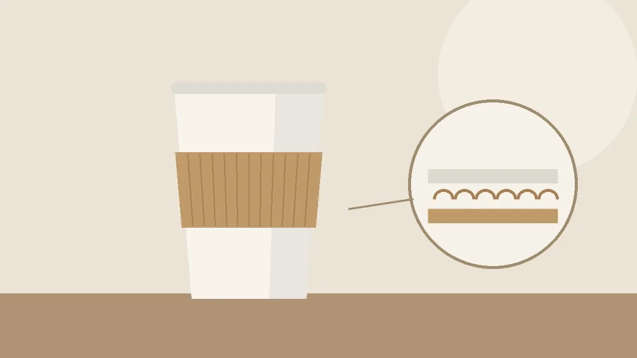 Cutaway view of a corrugated coffee sleeve showing the air gap