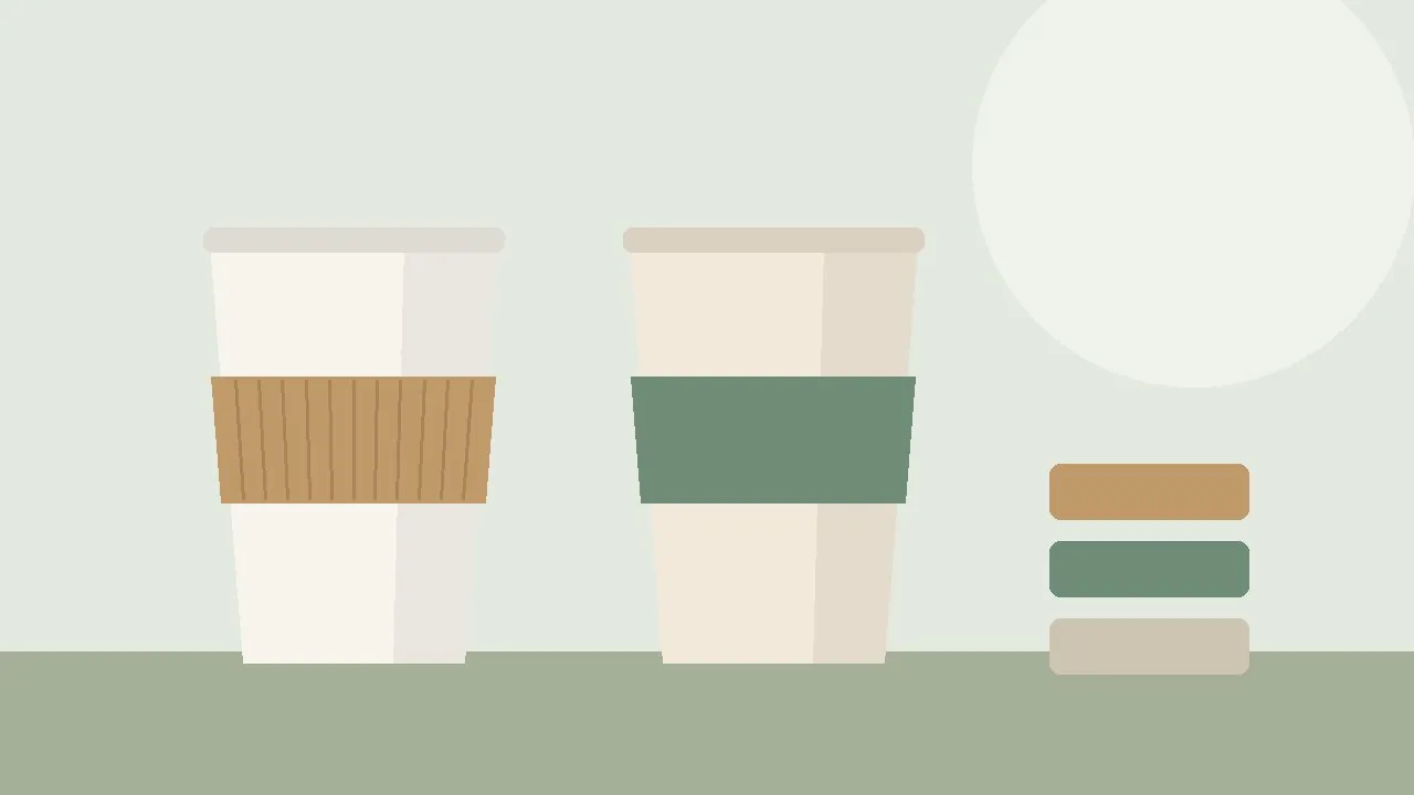 Recycled cardboard and reusable fabric coffee sleeves with samples